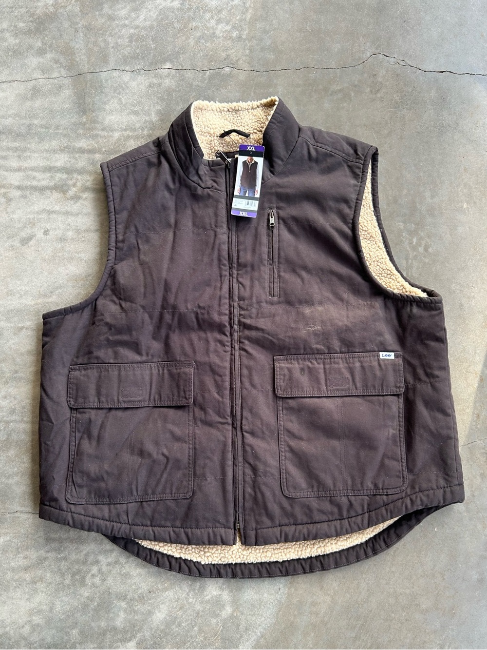 Lee Men's Dark Brown Sherpa-Lined Work Vest